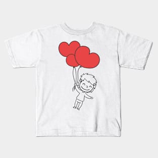 Valentine's Day - Boy with Heart Balloons Kids T-Shirt